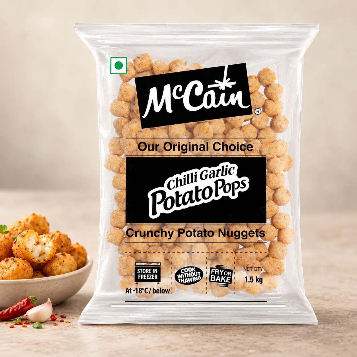 MCCAIN GARLIC CHILLI POTATO POPS *1.5 KGS*
