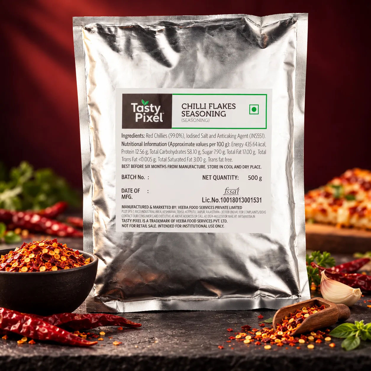 VEEBA TASTY PIXEL CHILLI FLAKES, 500 GM