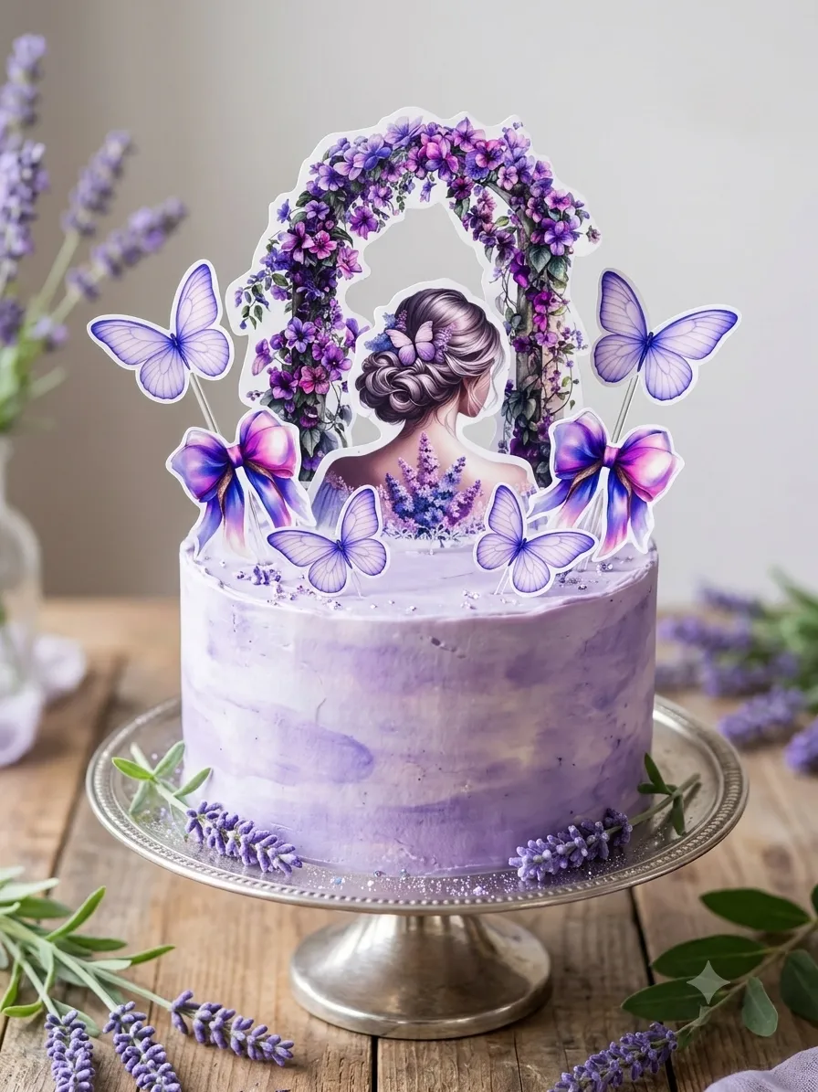 JOYFUL PURPLE BACK GIRL GIRLS PAPER THEME TOPPER *1 SET*