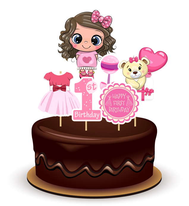 Joyful 1st B'day Girl Paper Theme Topper *1 Set*